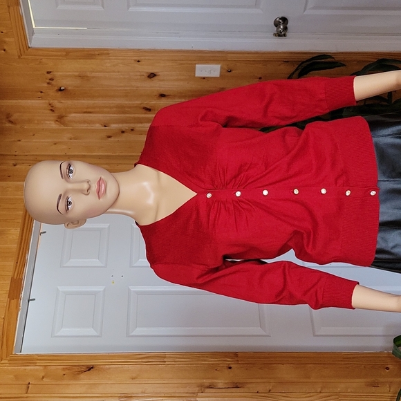 Talbots Red Velvet Rhinestone Buttons Cardigan - Picture 1 of 6